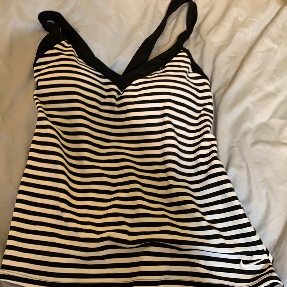 Nike striped exercise top, black and white stripes